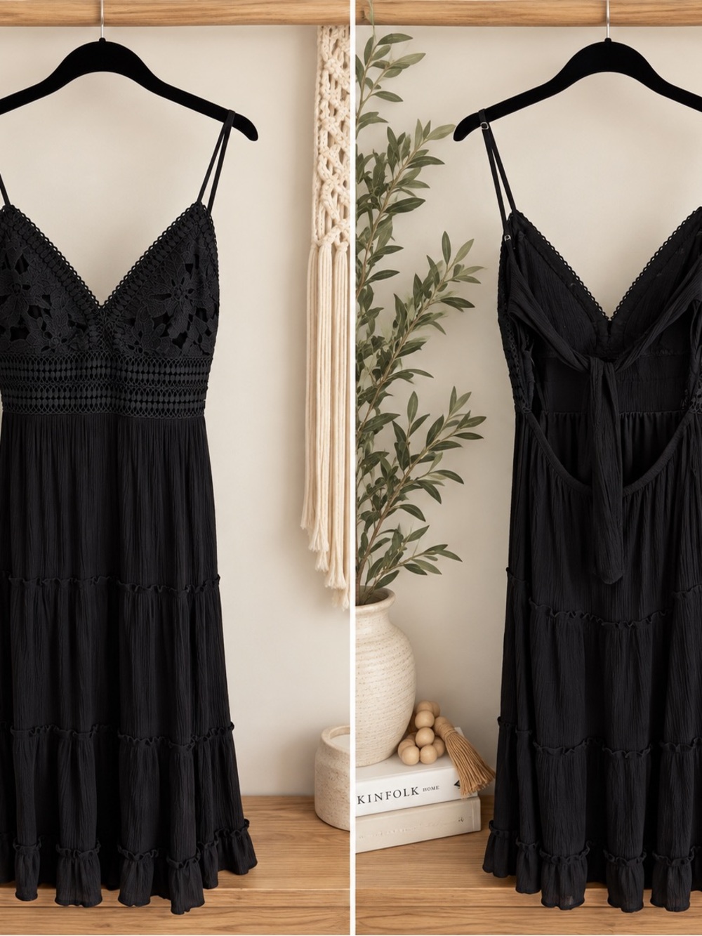 Women's Black Crochet Bodice Spaghetti Strap Dress